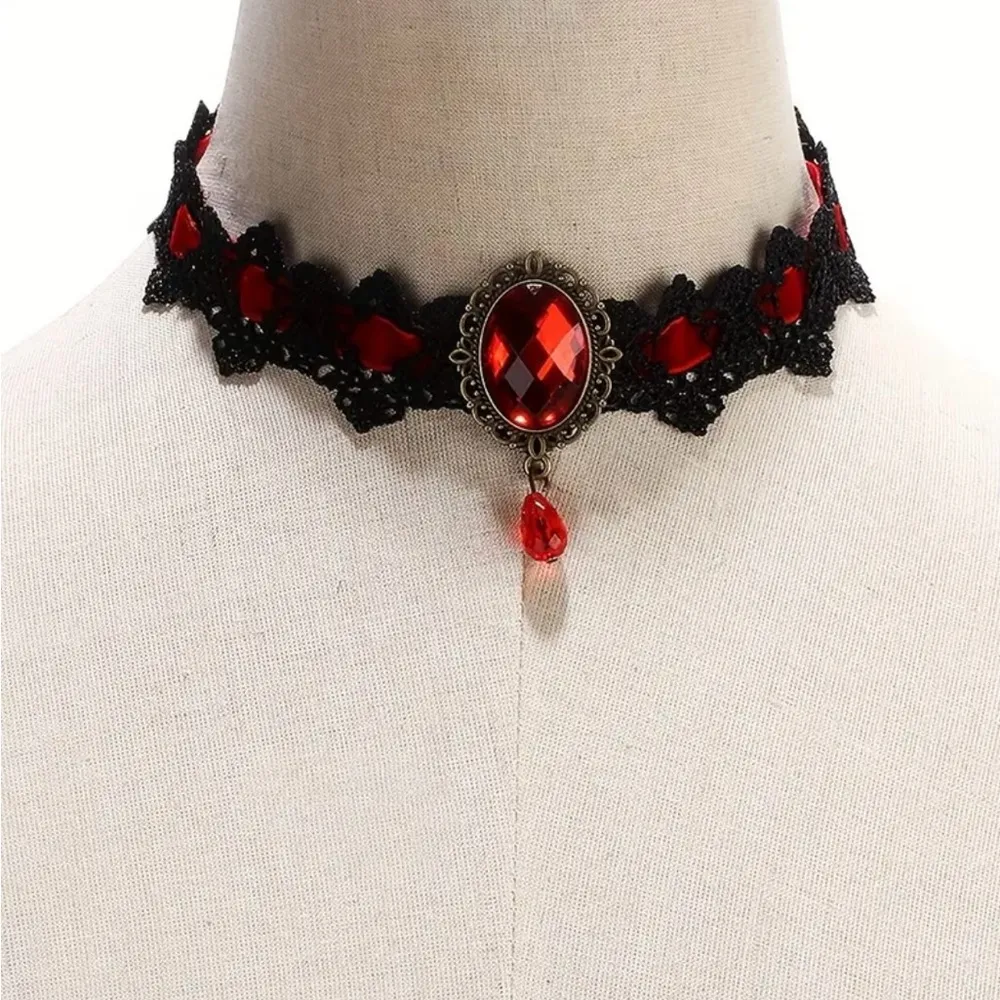 Black/Red Lace Necklace Collar‎ Choker Retro Style Cosplay Fashion Jewelry Black - Image 11