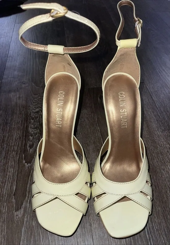 Colin Stuart Egg Shell Patent Leather Strappy Stiletto Heels 8B L@@K!!!! S-92 - Image 1