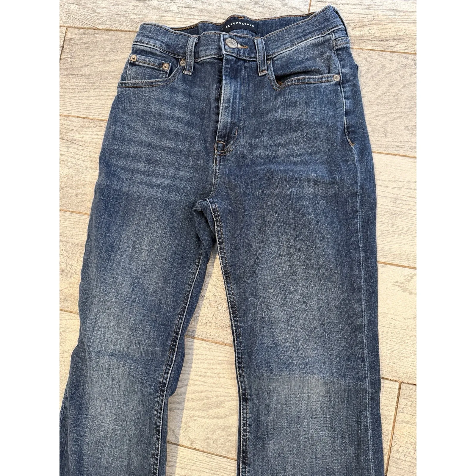 Aeropostale Denim Jeans size 4 Womens Wide leg boot bootcut Stretch Y2K Boho Blue - Image 11