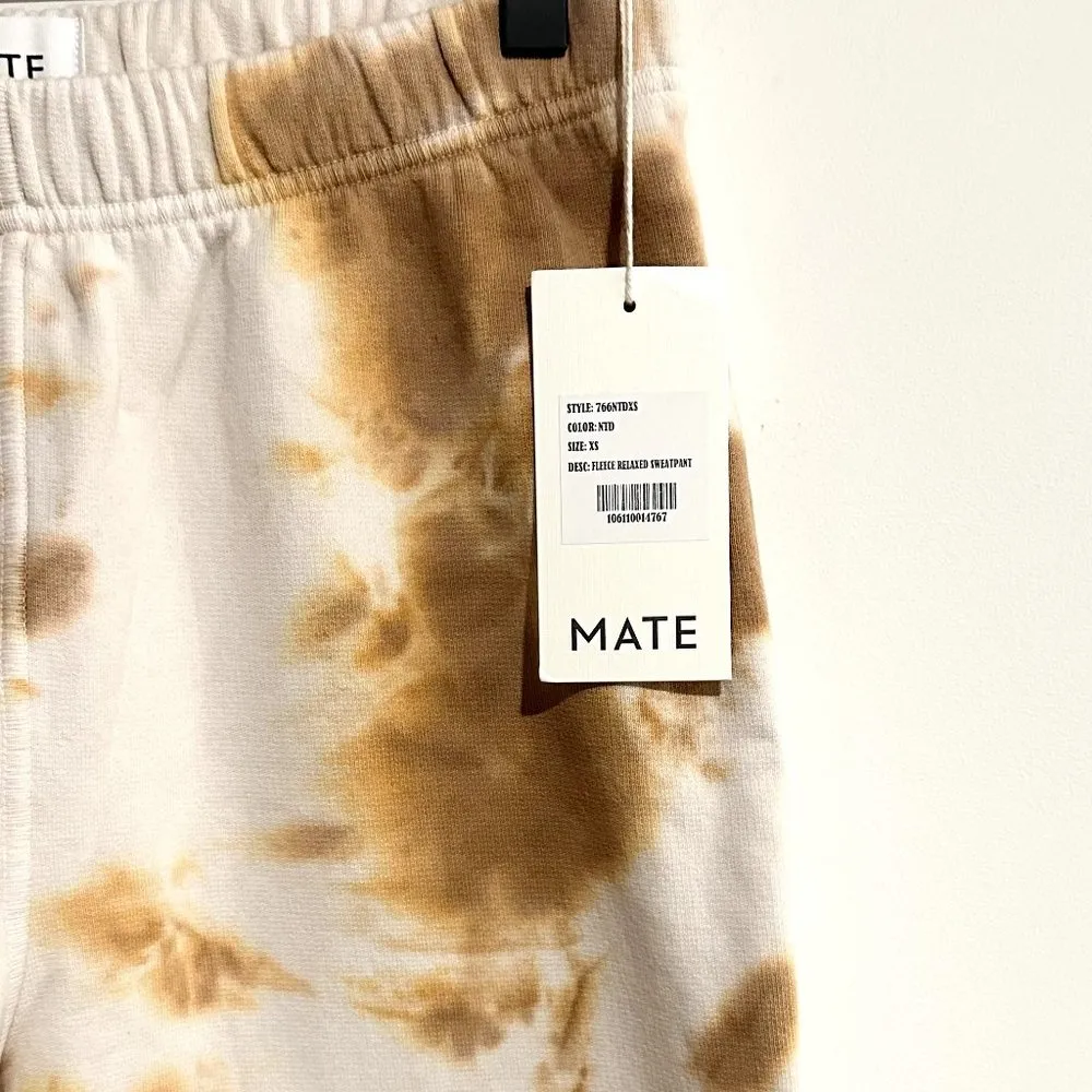 NWT MATE the Label Organic Brown/Cream Tie Dye Fleece Relaxed Pocket Sweatpants - Image 5