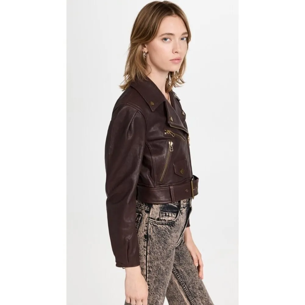 Veronica Beard Marea Leather Moto Jacket in Brown Size 2 NWT - Image 4