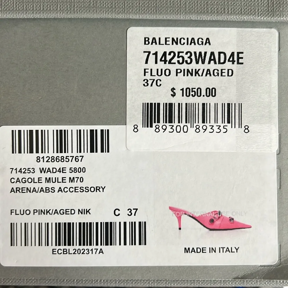 Balenciaga Cagole Pointed Toe Mules Mule in Fluo Pink/Aged Nickel, Size 37 NEW - Image 10