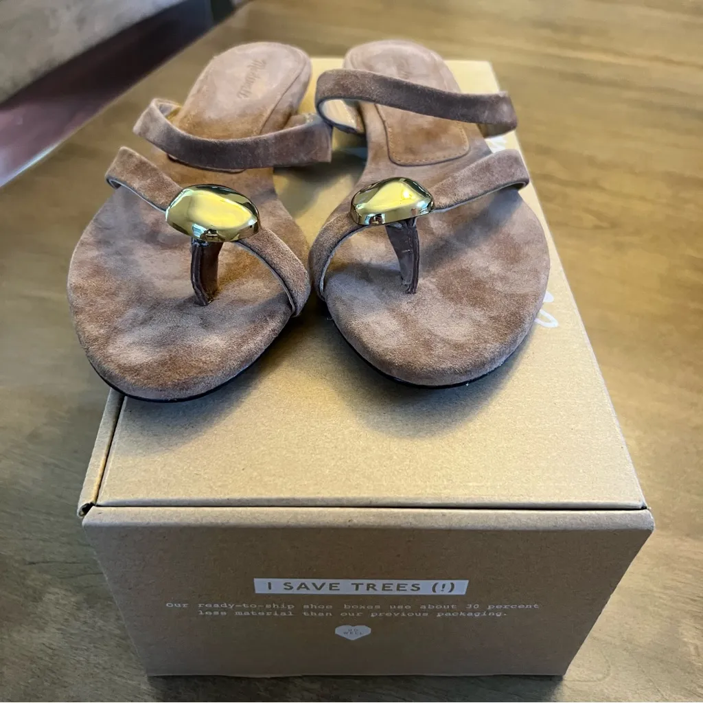 Madewell The Mila Organic Hardware Thong Slide Sandal Cognac Brown Suede 6.5 - Image 8