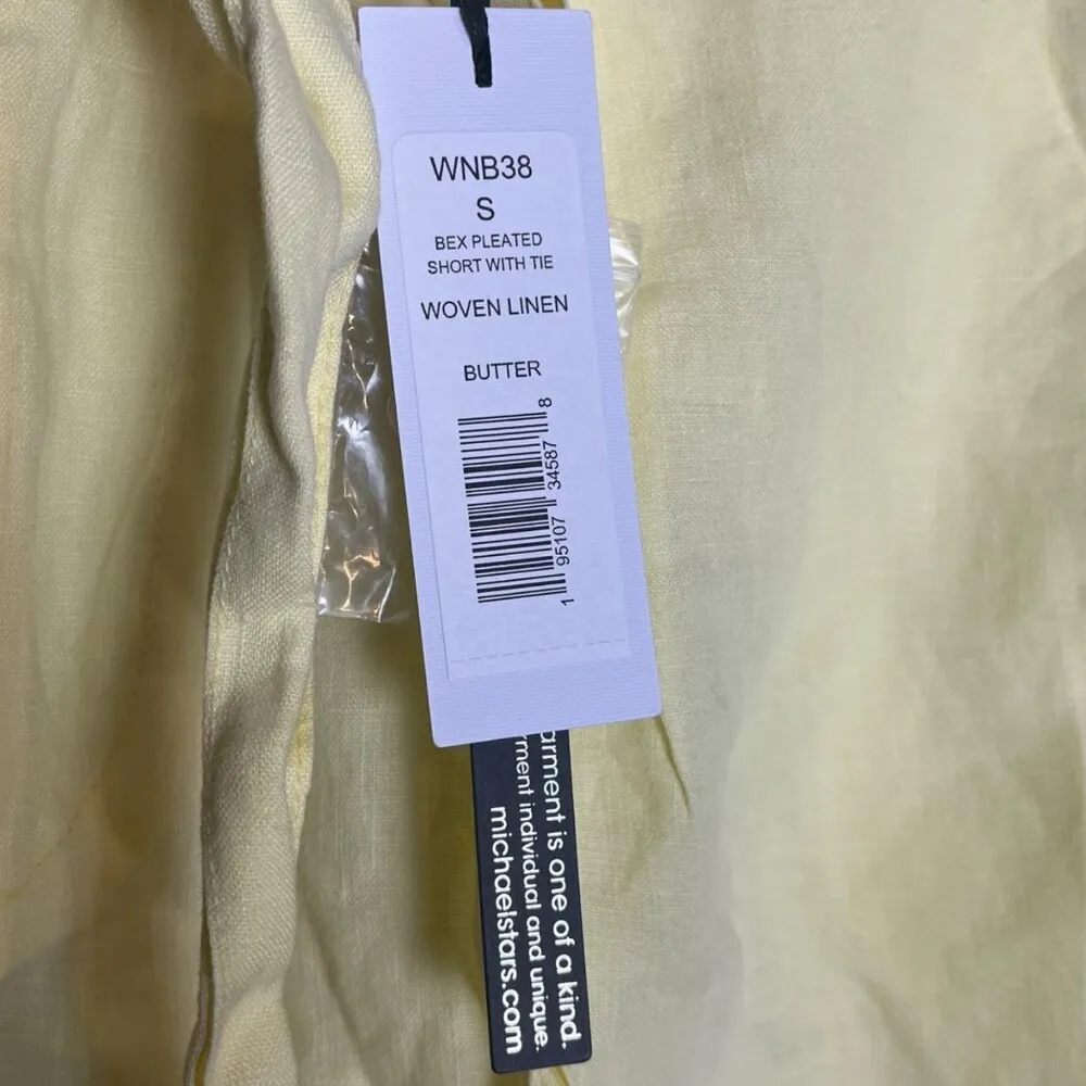 Michael Stars Women's S Bex Woven Linen Pleated Shorts Tie‎ Summer Butter Yellow - Image 5