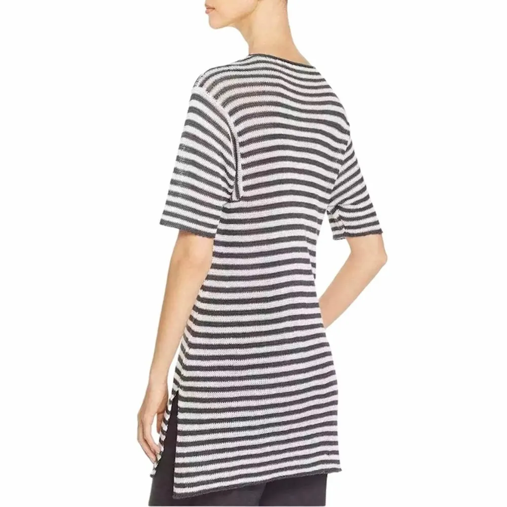 Women’s Organic Linen Stripe Tunic Size S Blue White Lightweight - Image 3