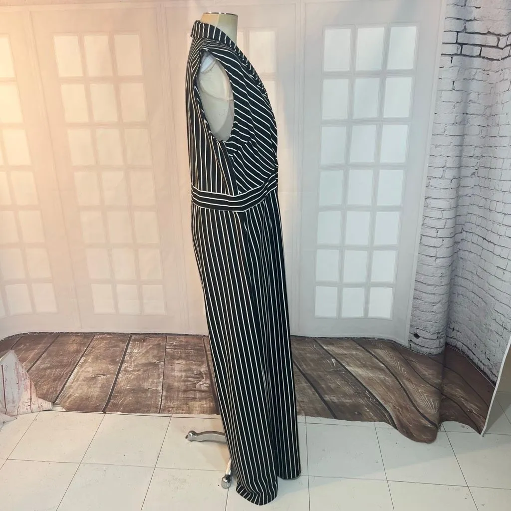 New York & Company NWT Black And White Striped Sleeveless Collared Jumpsuit XL - Image 5