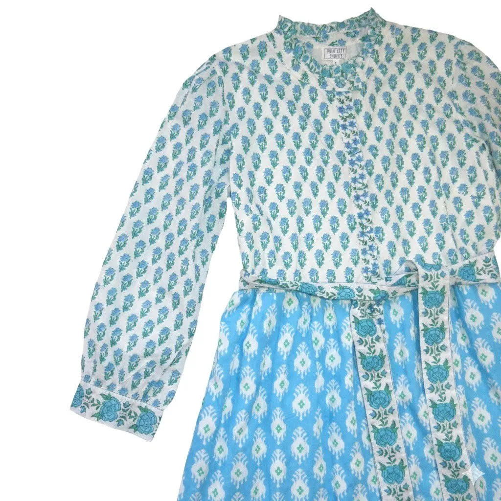 NWT PINK CITY PRINTS Panama in Mint Print Mix Floral Cotton Maxi Shirt Dress L Size L - Image 3