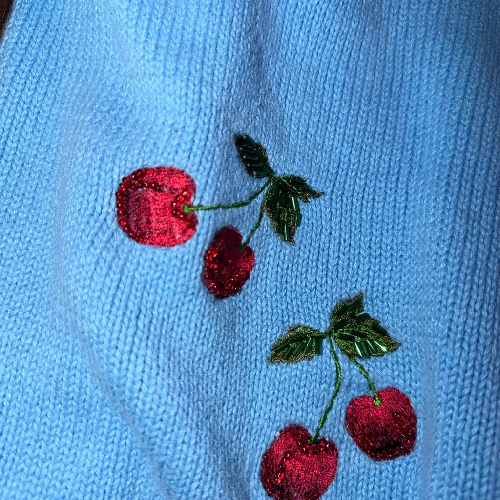 Quaker factory blue knit cherry embroidered bead sweater cardigan 
130$ casual - Image 4