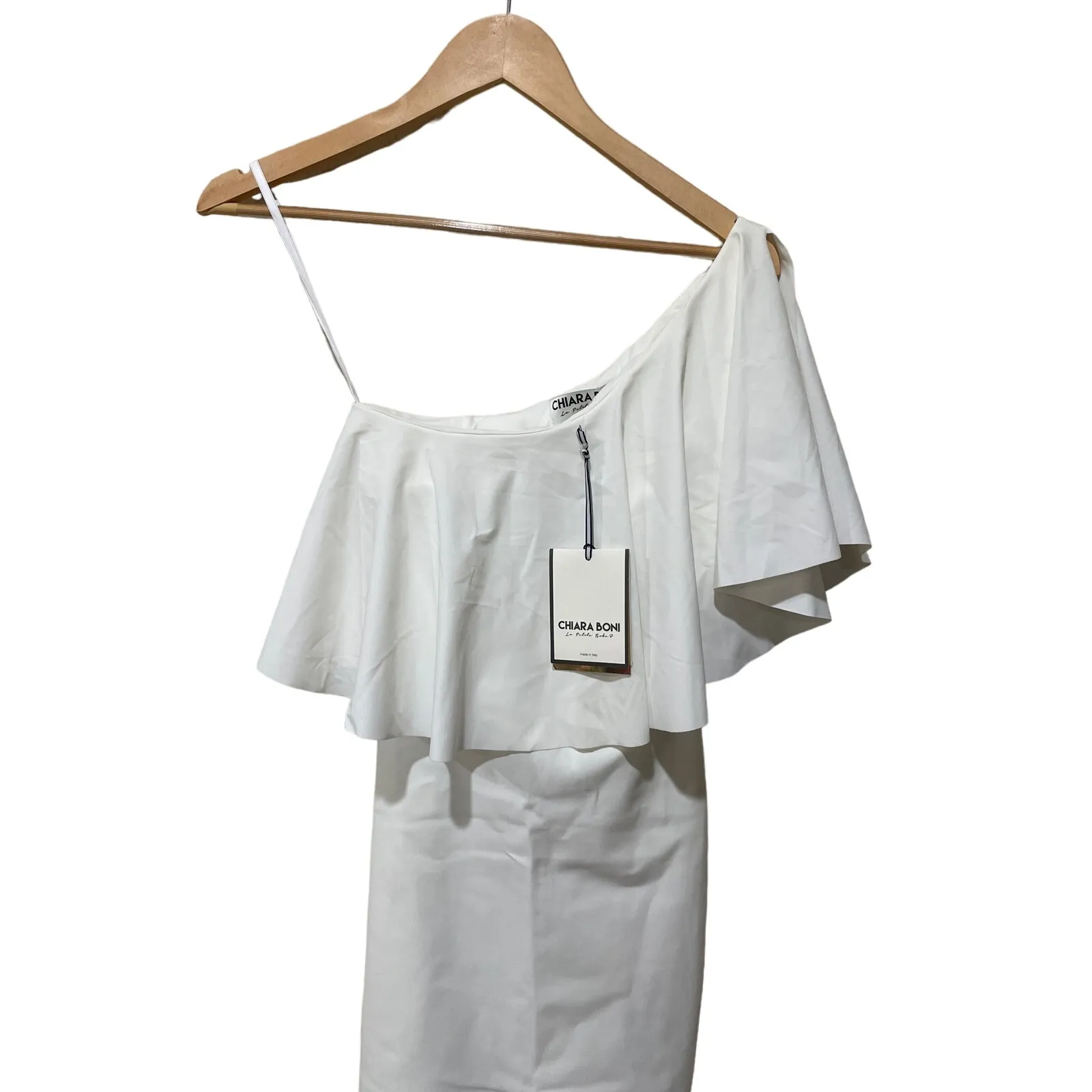 Chiara Boni Elisse One-Shoulder Ruffle Sheath Cocktail Dress Size 2 - Image 5