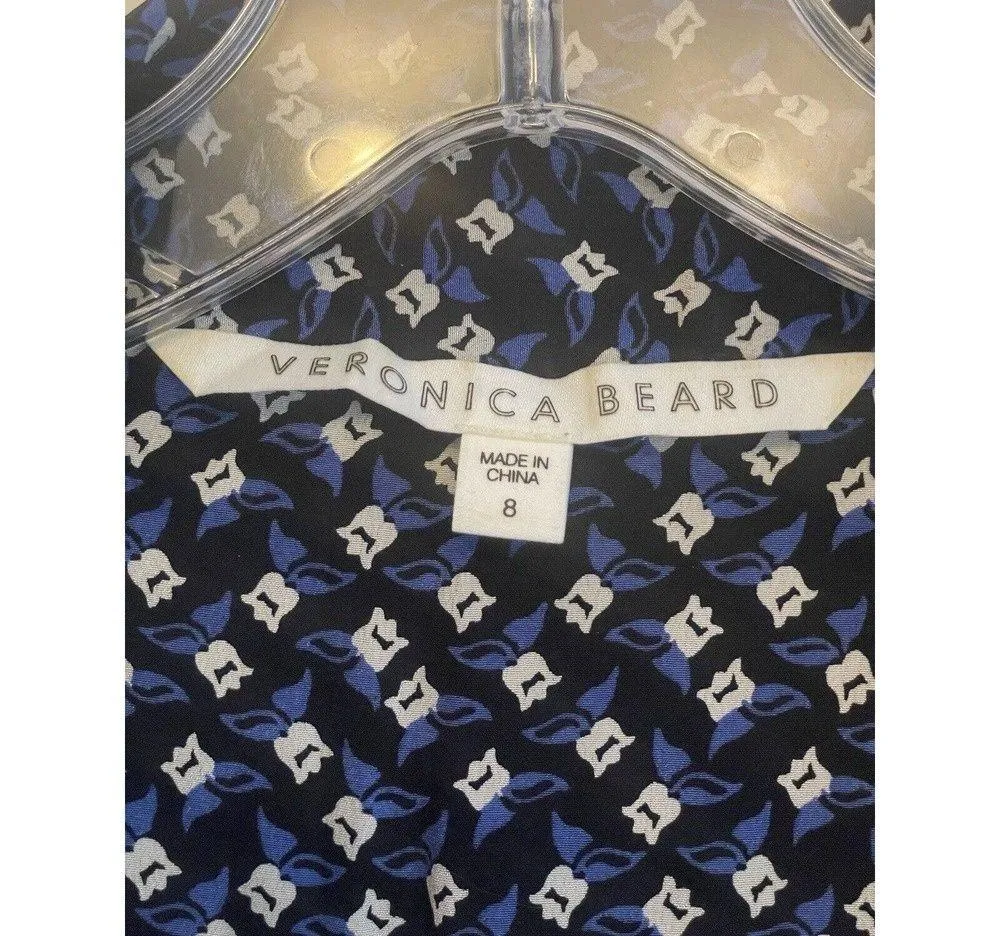 Veronica Beard Worth Silk Blouse Size 8 Floral Black Blue Flowy V-neck Faux Wrap - Image 5