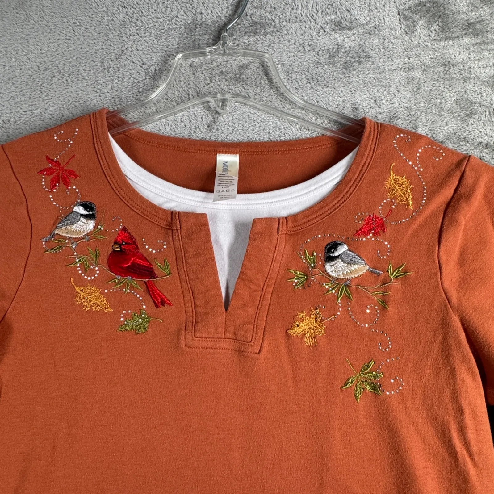 Morning Sun Top Birds Embroidered Fall Layer Tunic Autumn Pullover Orange Small‎ - Image 4