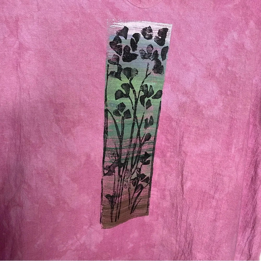 Hand dyed hand painted handmade boho Lagenlook blouse by Heather Reid Clothing Pink Size L - Image 5