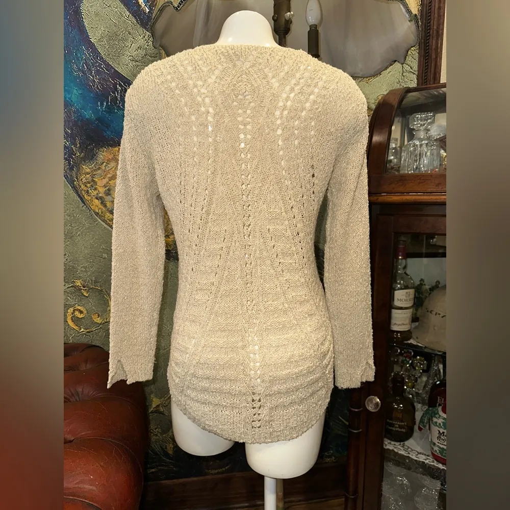EUC MIRACLE CITY BOHEMIAN SWEATER KNIT 🧶 NATURAL COLOR WITH CROCHET BACK Tan - Image 3