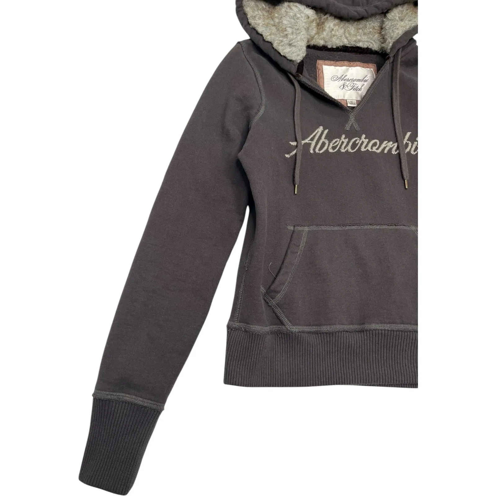 Vintage Abercrombie Fitch Womens Medium Gray Sherpa Lined Hoodie Y2K Retro 2000 - Image 7