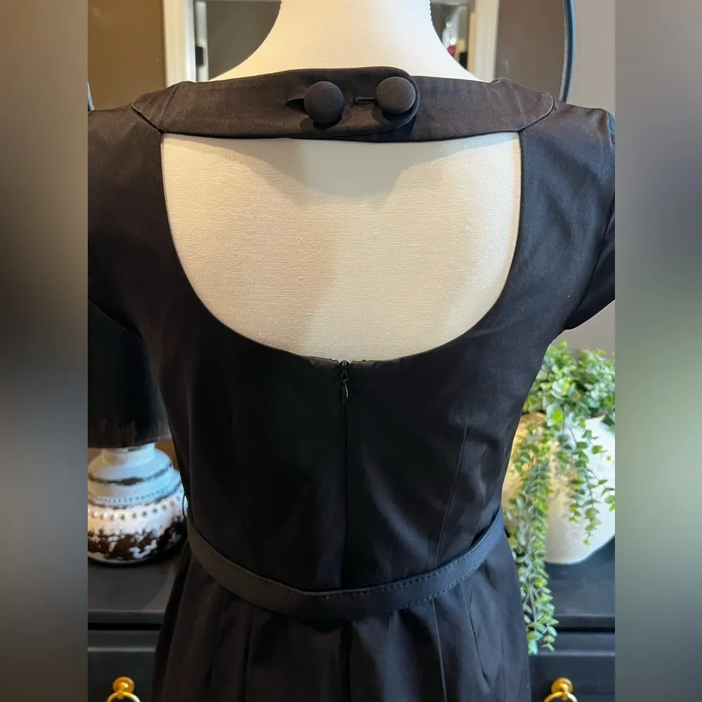 MERONA Collection Solid Black Belted Cap Sleeve Dress Size 4 - Image 8