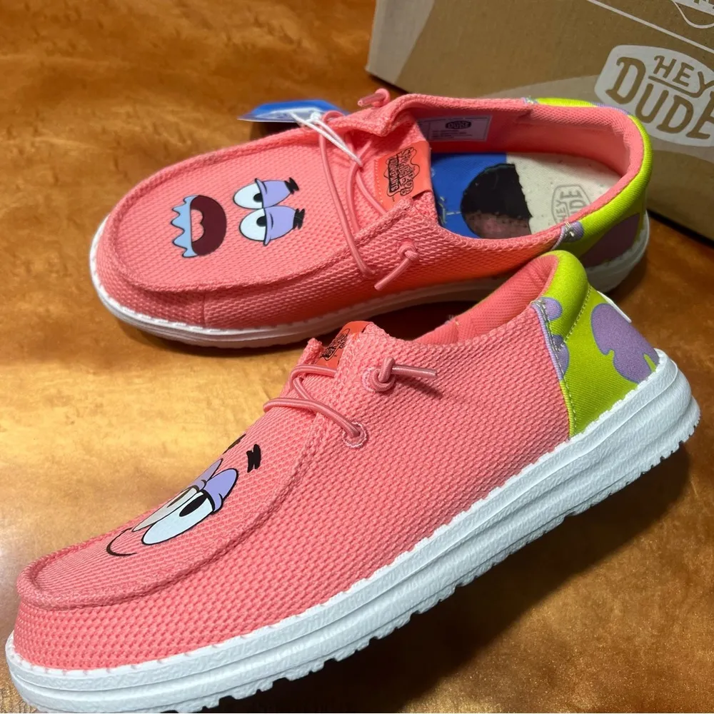 NIB Hey Dude Wendy SpongeBob Patrick Pink Green Shoes size 7 limited edition - Image 7