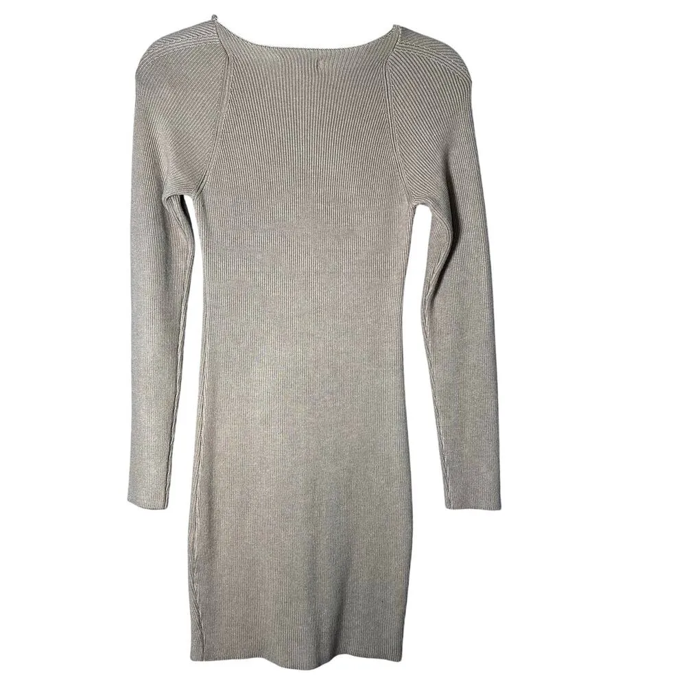 Mable Long Sleeve Mini Sweater Dress Womens M Brown Ribbed Knit Sweetheart Neck Size M - Image 2