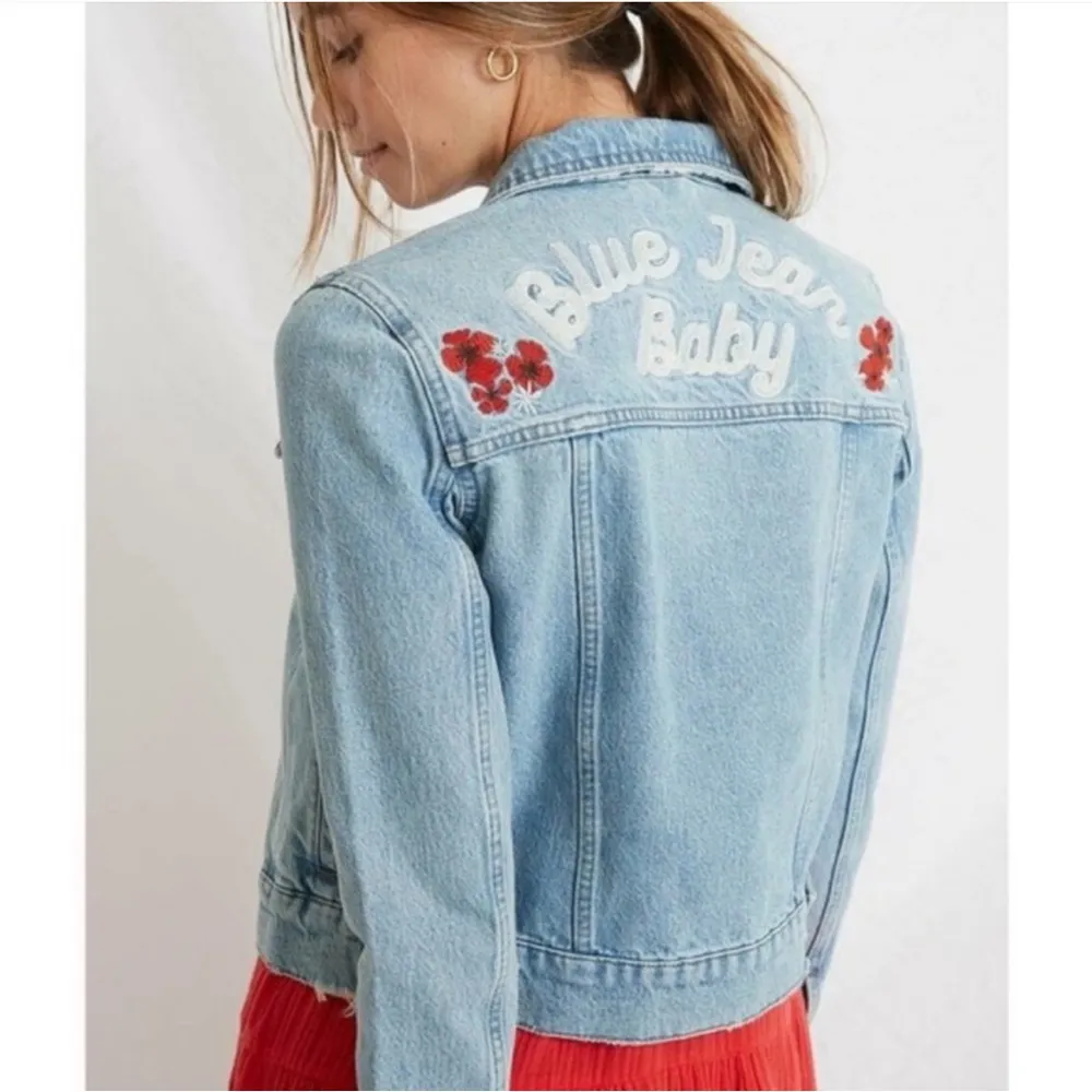 Marine Layer Embroidered Light Blue Denim Jacket SZ:S - Image 5