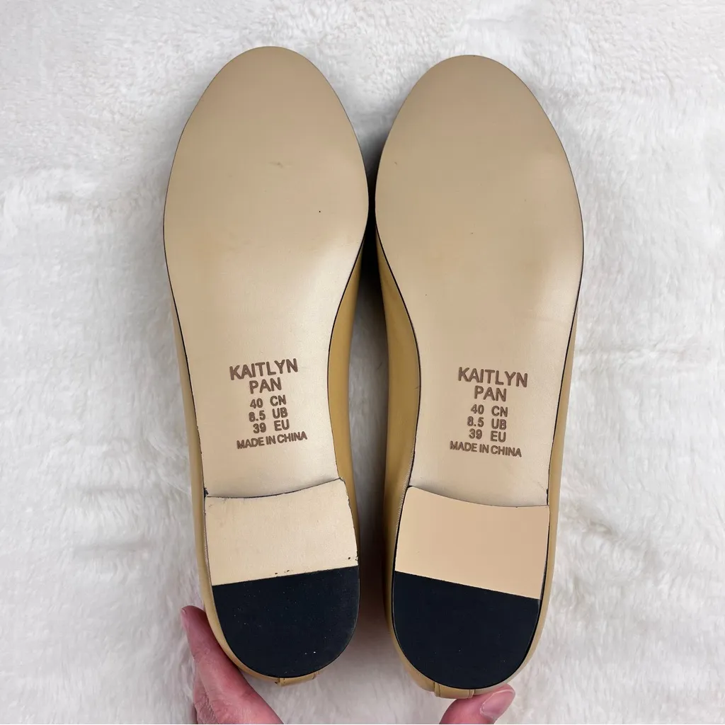 Kaitlyn Pan Lambskin Two Tone Bow Ballet Flats Tan Size 8.5 - Image 7