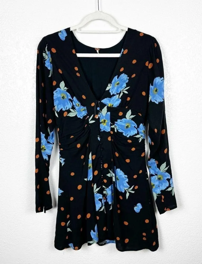 Free People Floral Long Sleeve Mini Dress In Moonlight Combo Size Small - Image 3