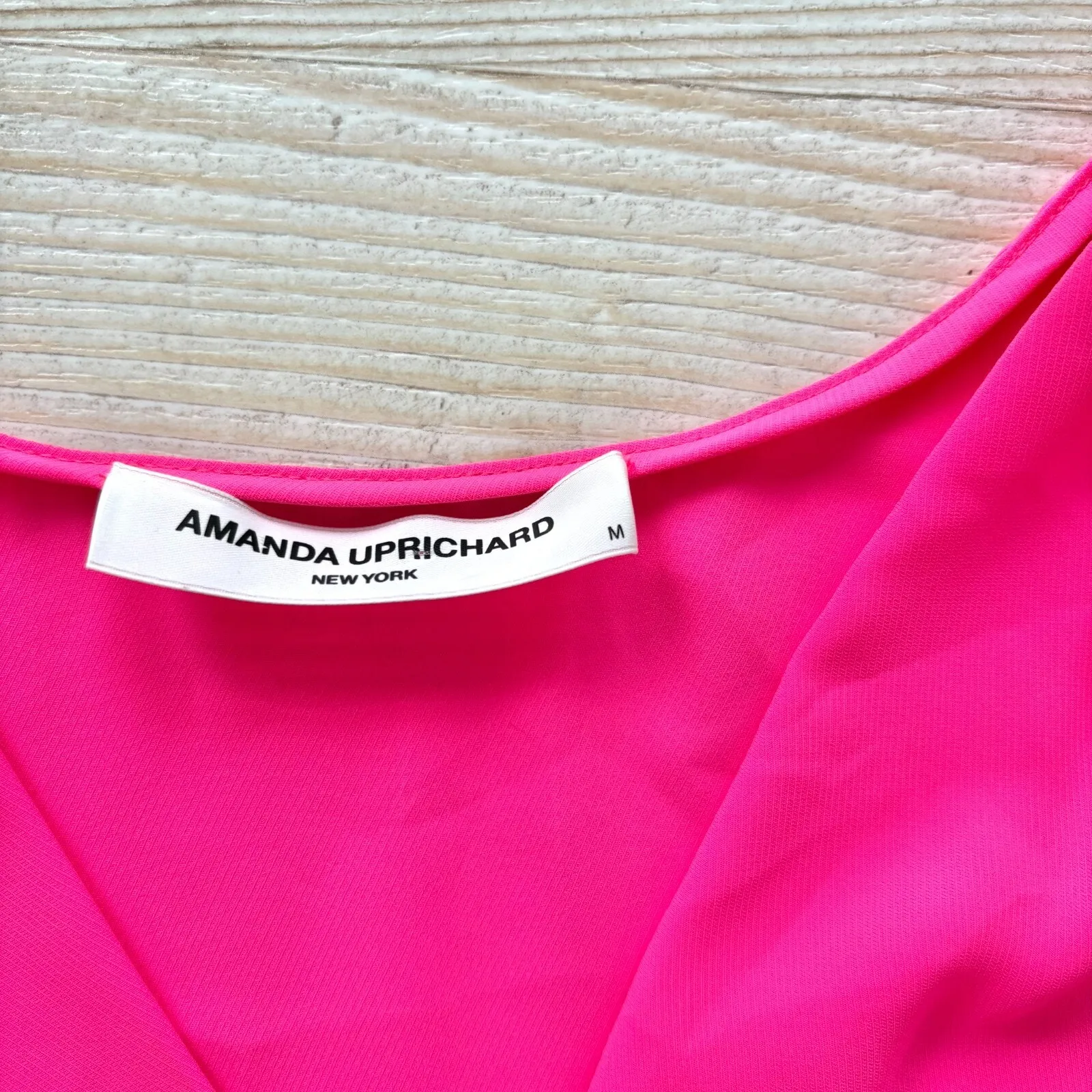 New Amanda Uprichard‎ Tabby Smocked Drop Waist Ruffle Mini Dress | Hot Pink M - Image 3