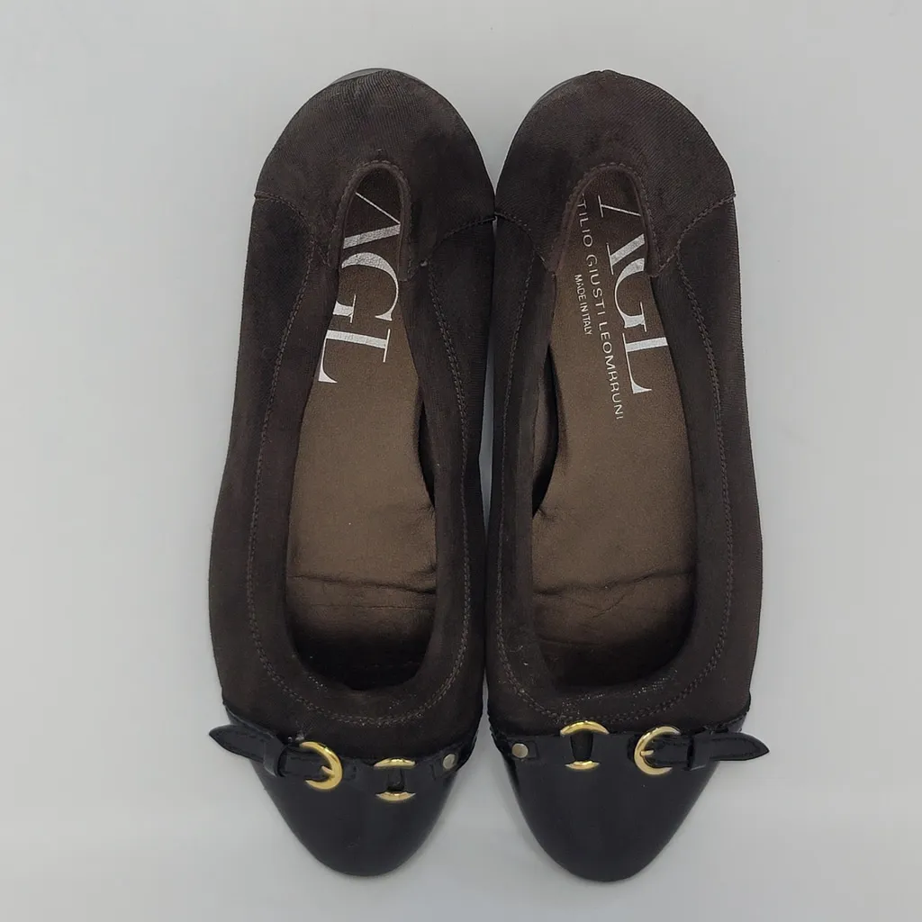 AGL Attilio Giusti Leombruni Brown Suede Patent Leather Slip On Ballet Flats 40 Size 9 - Image 6