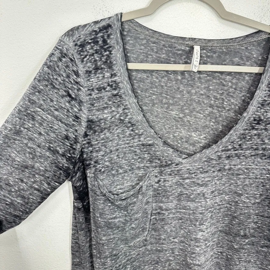 Z Supply Grey Marled Burount V Neck Long Sleeve Pocket T Shirt Top Womens Size L - Image 5