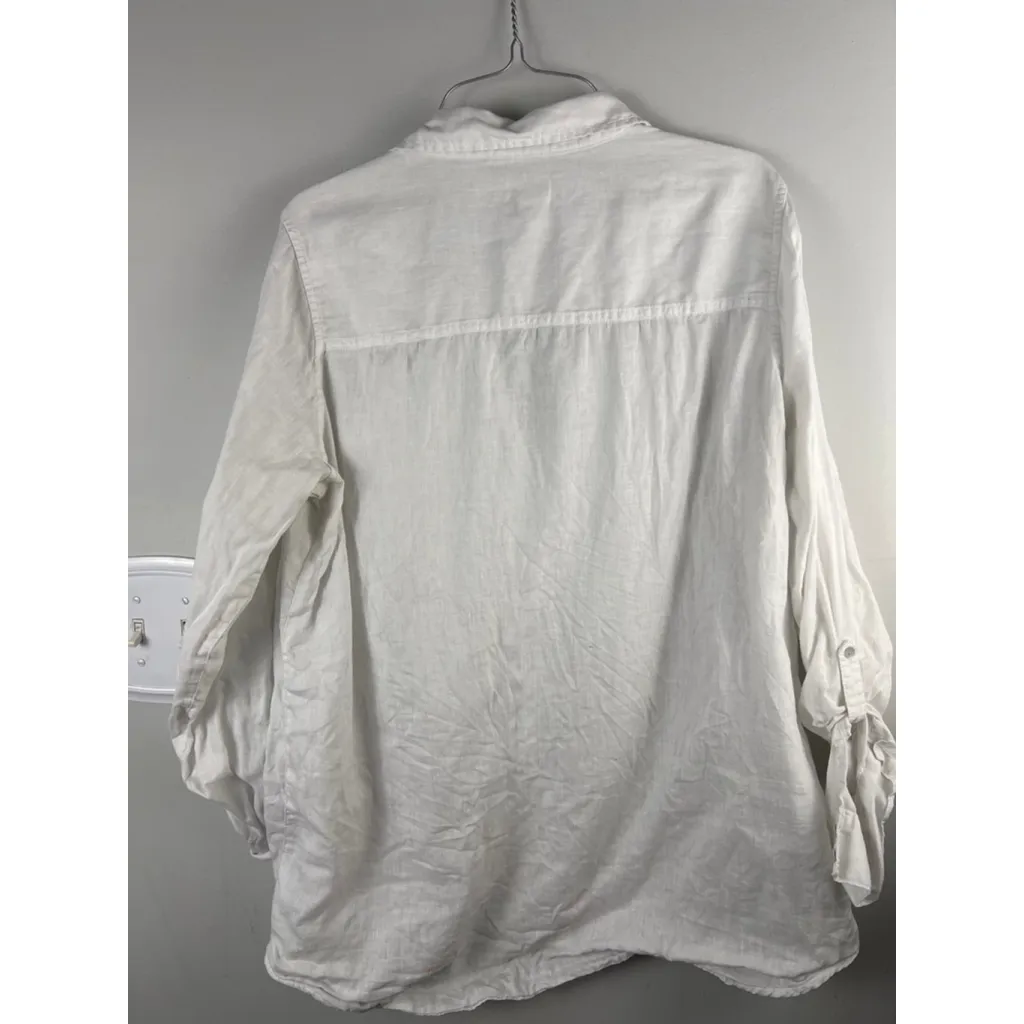 Sigrid Olsen White 100% Linen Button Front Shirt W Large Coastal Minimalist - Image 5