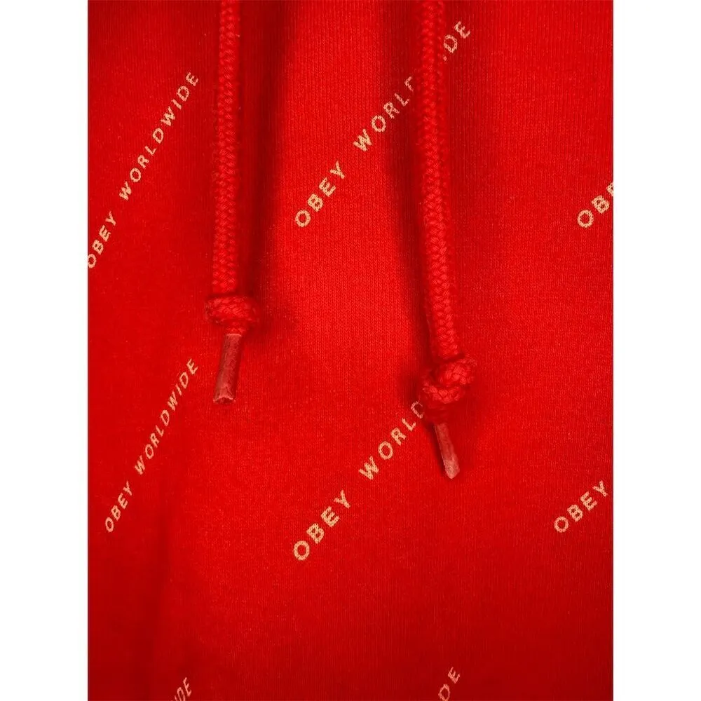 Obey Graphic Print Pullover Crop Hoodie Sweatshirt S Red - Image 7