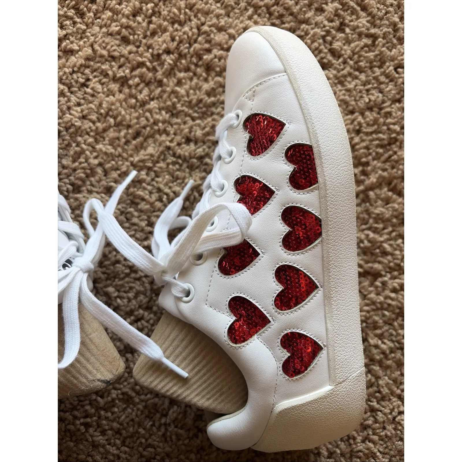 Ash Nikita White Leather Red Sequin Heart Lace Up Sneakers Shoes Love 36 US 6 - Image 9