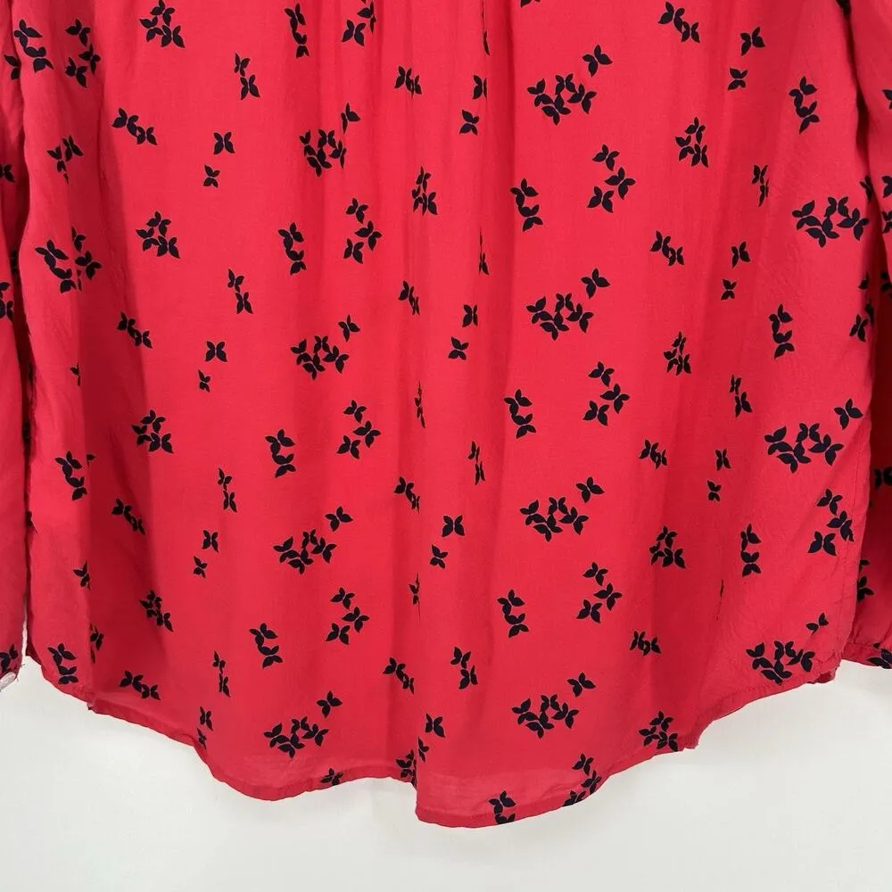 Gap Womens Red Butterfly Print Popover Top Long Sleeve V Neck Boho Size L - Image 8