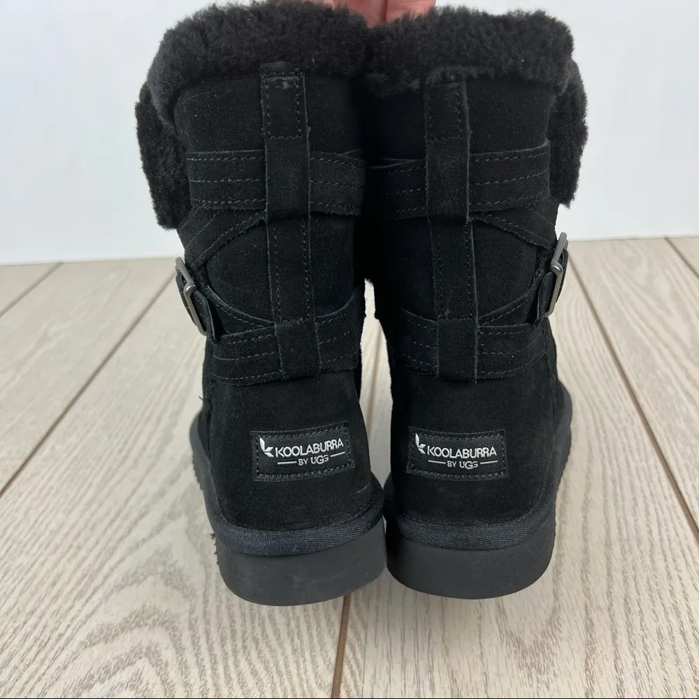 Koolaburra By UGG Women's Delene Wrap Buckle Strap Booties US6 Black Suede $100 - Image 9