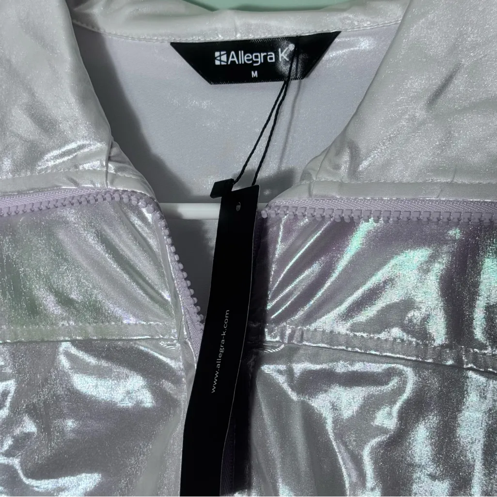 NWT Allegra K Women’s Holographic Metallic Zip-Up Jacket - Medium - Image 8