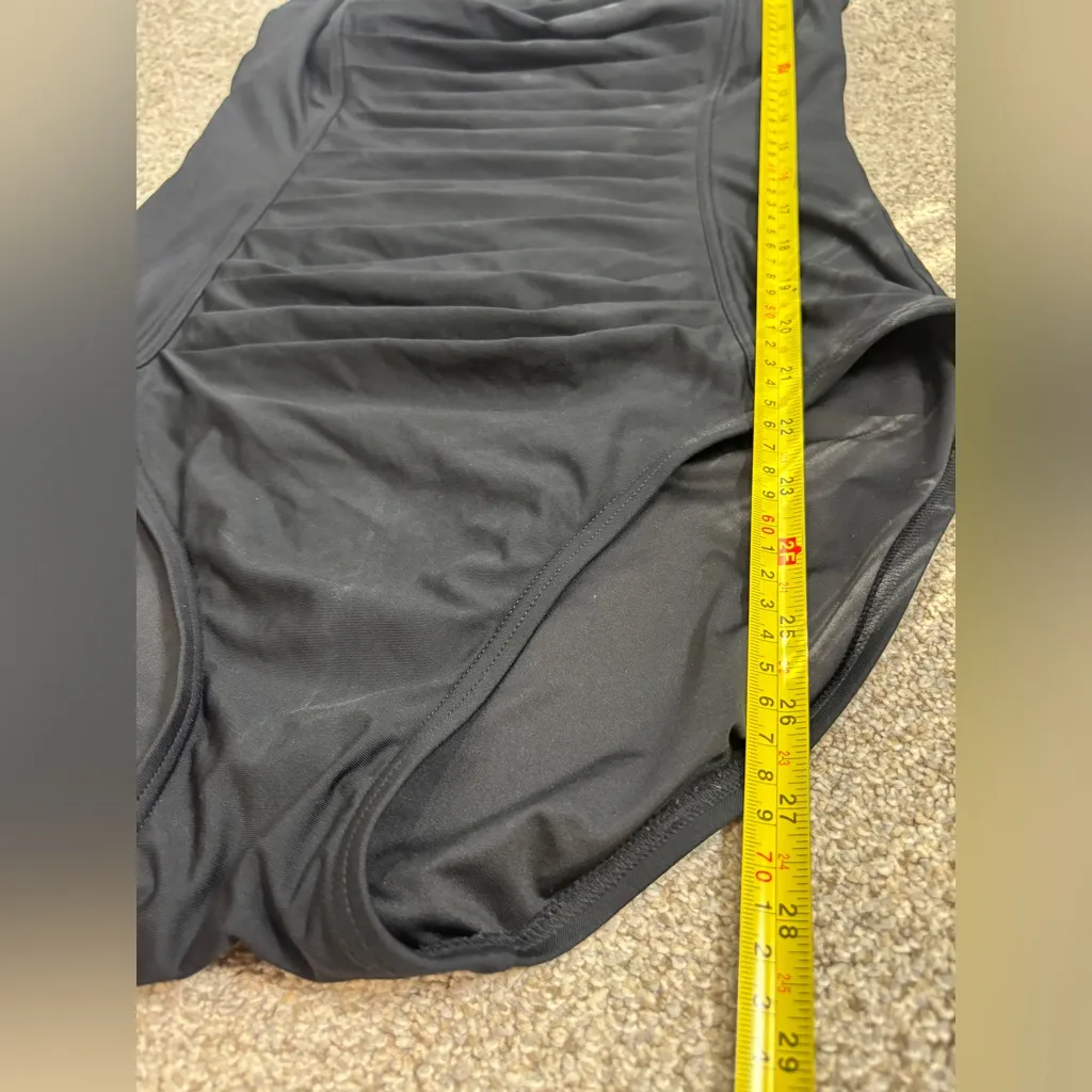 Calvin Klein Pleated Front One Piece Swimsuit Tummy Flattering Black 10 - Image 4