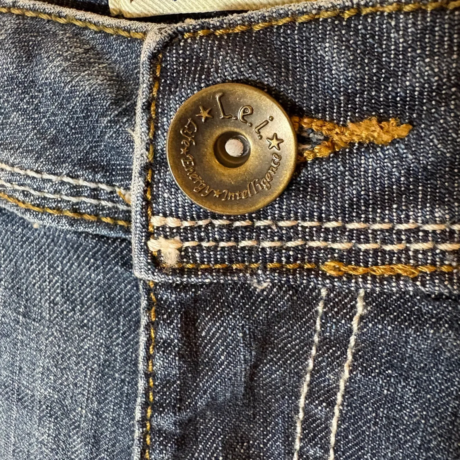 LEI Sophia Hiphugger Y2K Flare Jeans Blue Denim Stretch Size 9 - Image 4