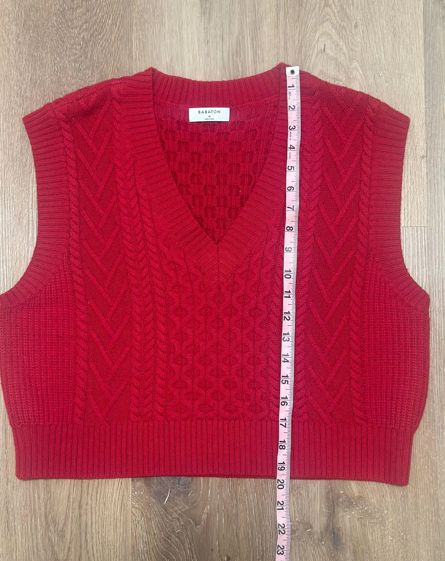 Babaton Emporia Merino Wool Cable Knit Relaxed Sweater Vest Red Women’s Medium - Image 5