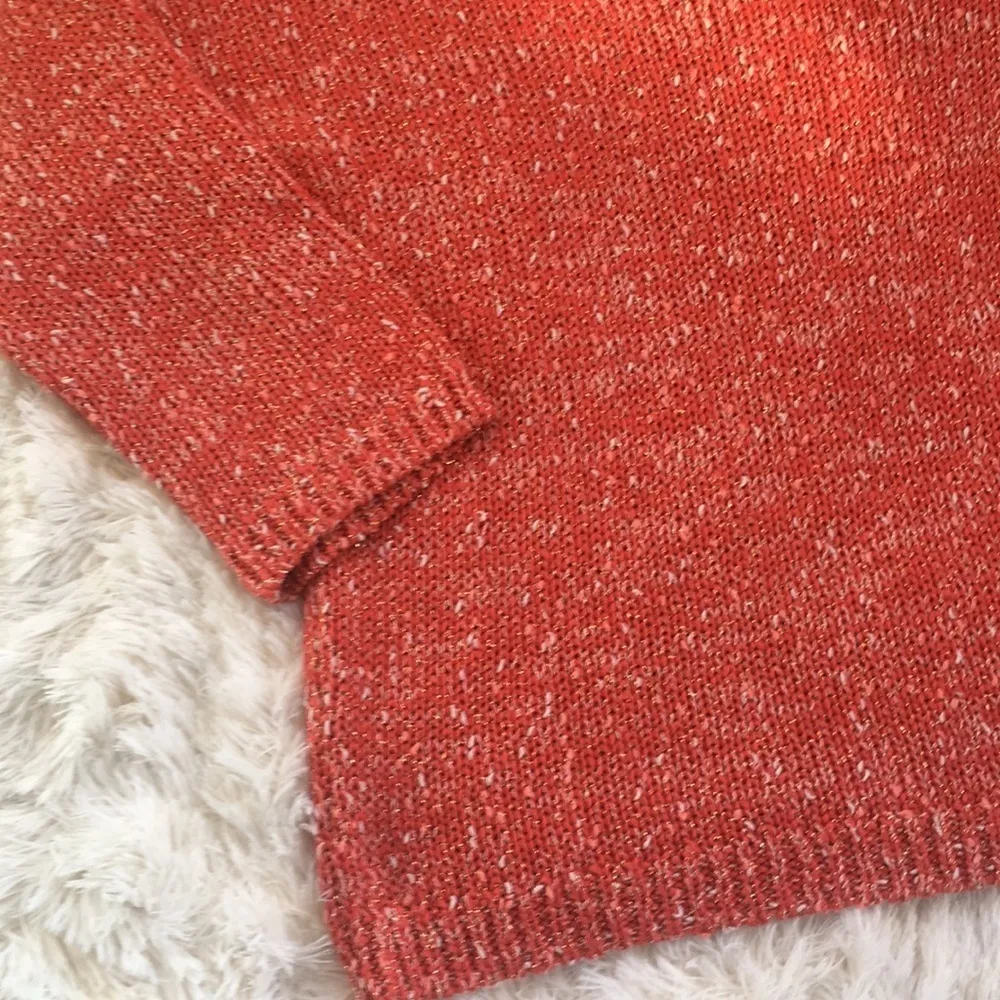 Massimo Dutti Women’s V neck Italian Yarn Sweater Casual Orange Gold Thread - Image 5