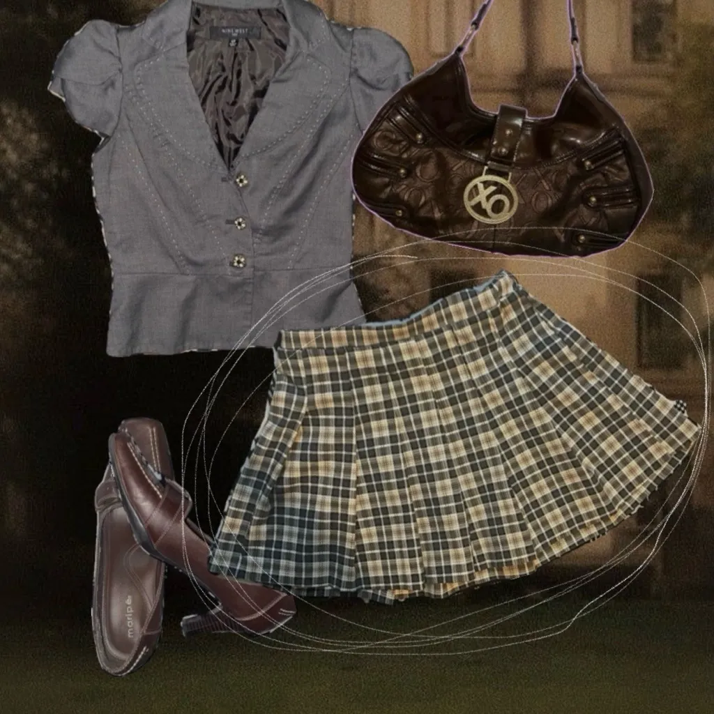 Joe Benbasset whimsical dark academia beige & brown plaid vintage mini skirt - Image 2