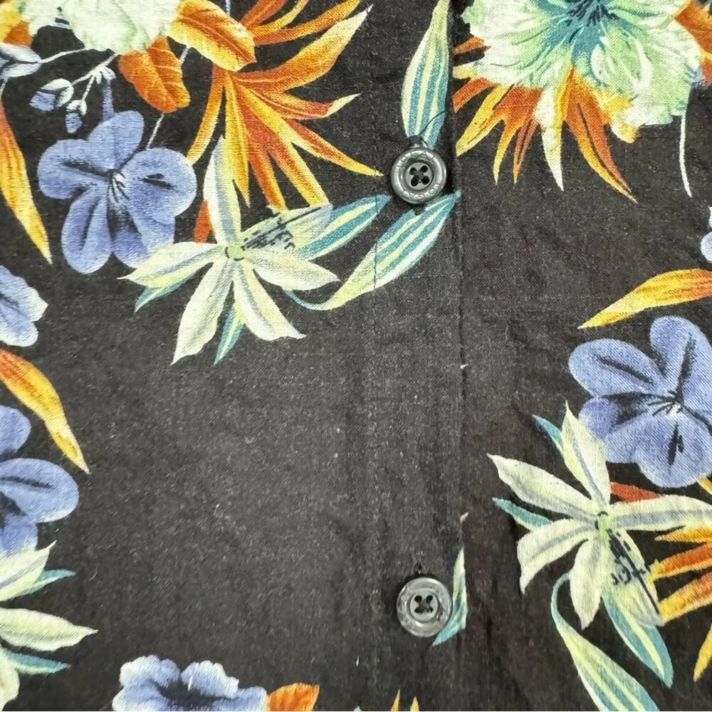 Jogal Black Hawaiian Floral Print Button Down Shirt Womens XS Short Sleeve Beach - Image 6
