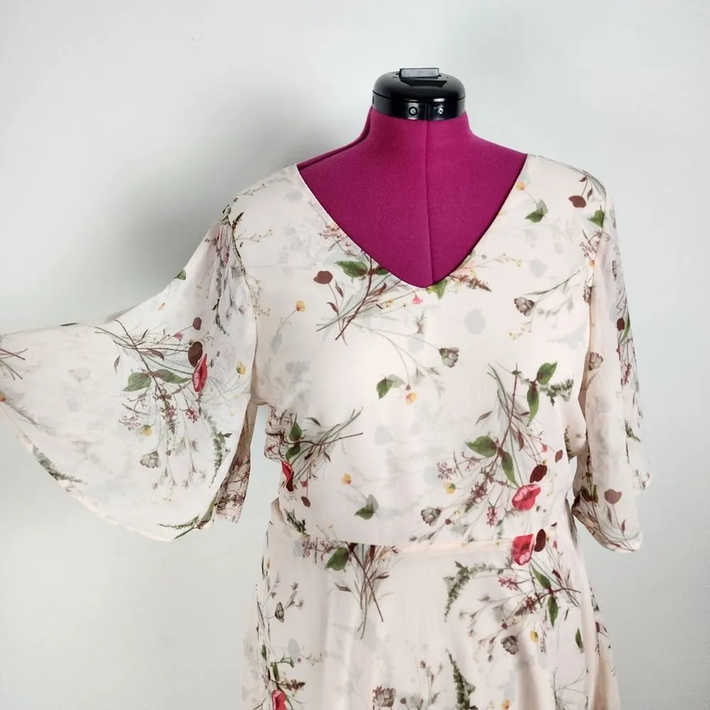 Bobeau B collection Flare Dress Rose Floral Chiffon Casual Coquette Size XL - Image 4