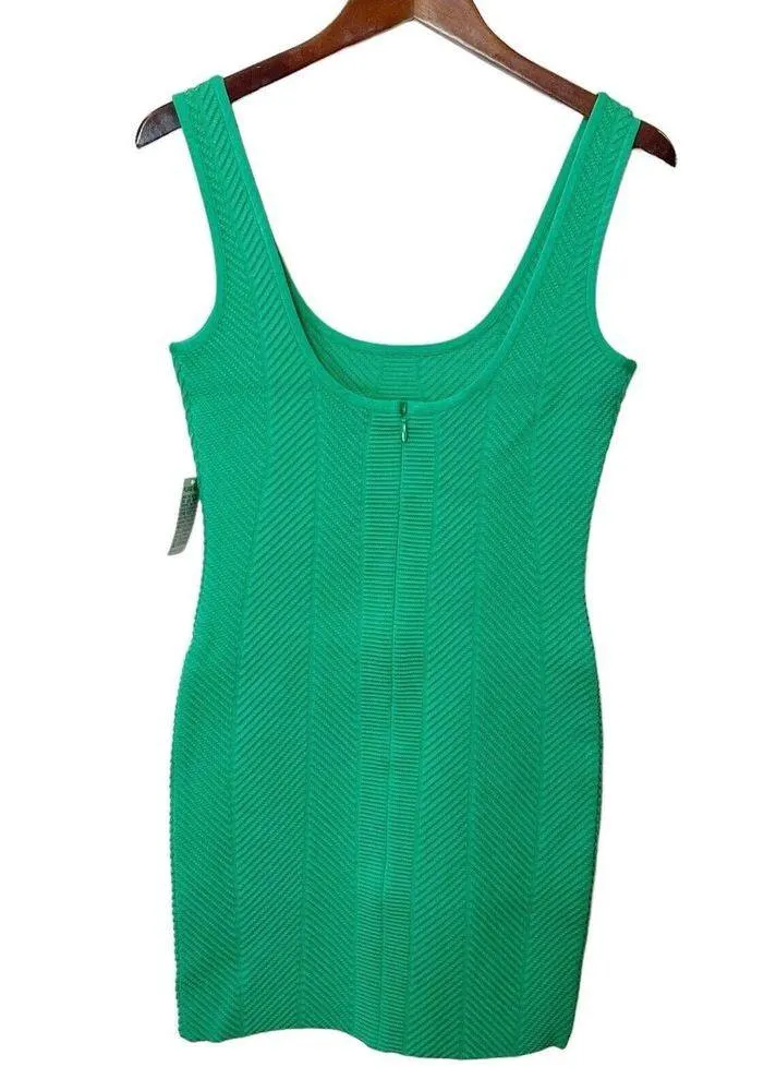 HERVE LEGER NWT Herringbone Mini Dress Green Size M Bodycon Sleeveless Scoop - Image 3