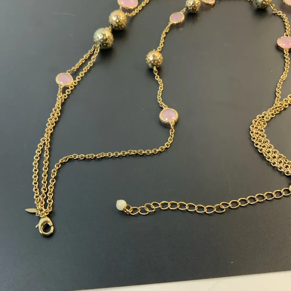Vintage Avon 1980 Pink Beaded Gold Tone 3 Strand Chain Necklace 18” - Image 5