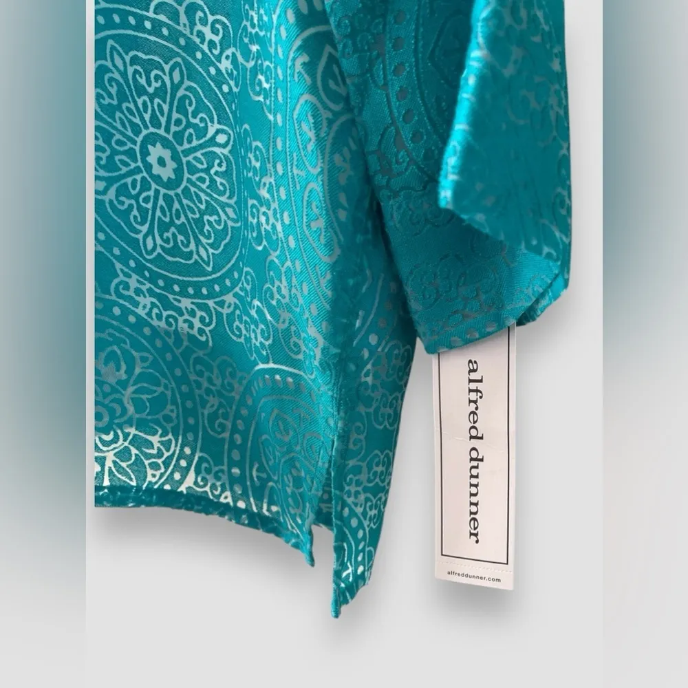 Alfred Dunner Womens Tunic Button Up Top SZ 16 Turquoise Sheer 3/4 Sleeve NWT - Image 5