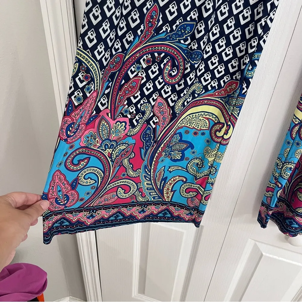 Womens wide leg semi sheer fold over pull on pants blue medium - Image 2