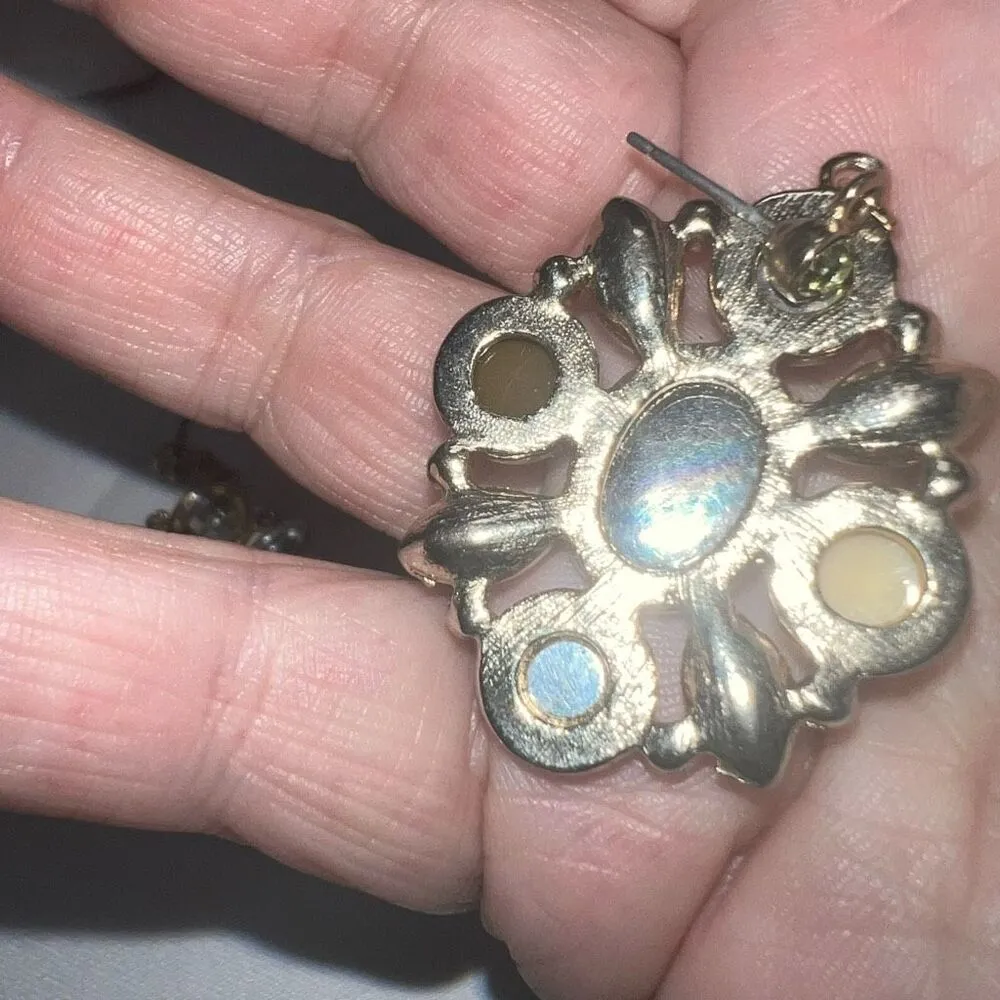 Gold Tone and Neutral Baroque Gem Earrings - Image 6