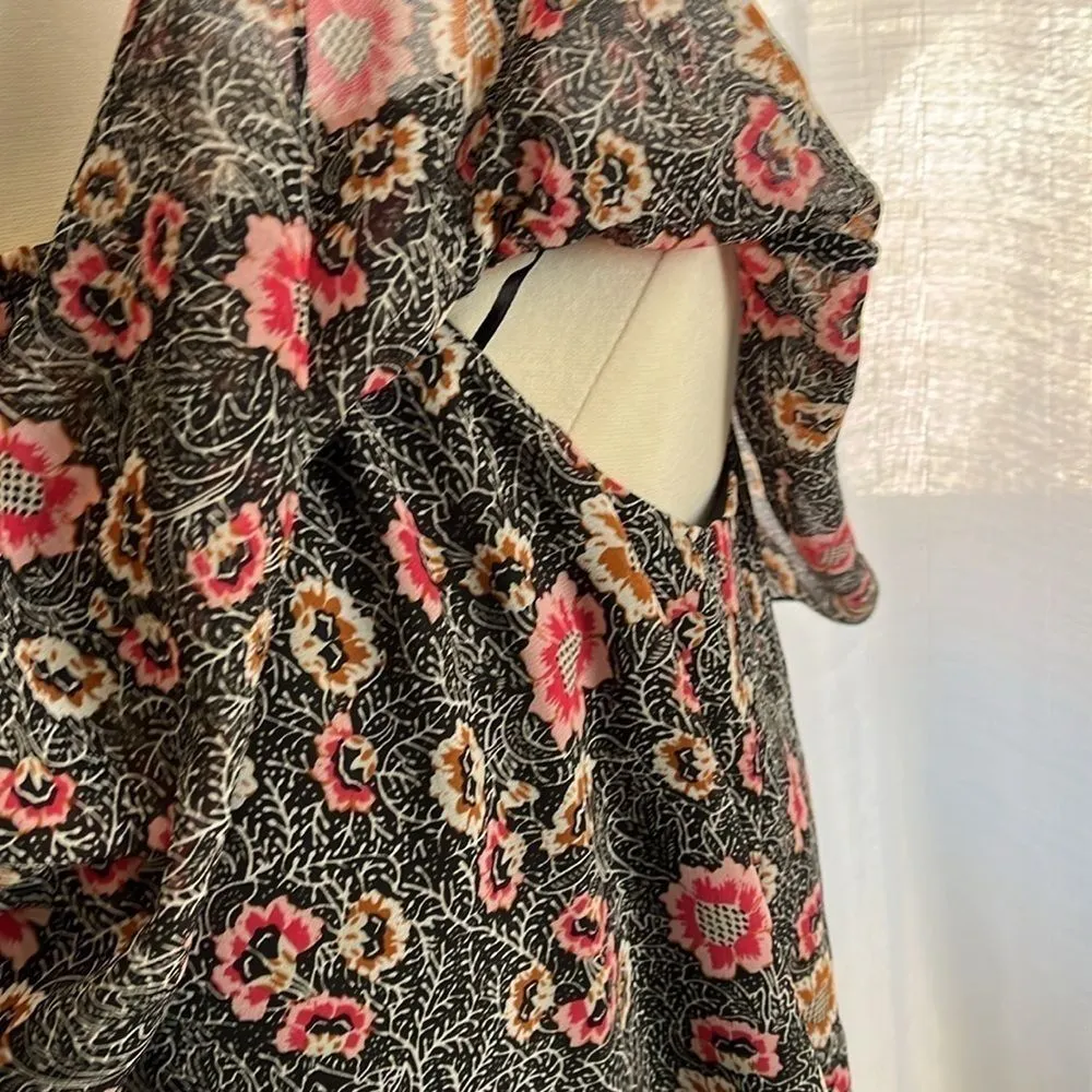 Rebecca Minkoff Ghiradelle Off Shoulder Ruffled Top Small Floral‎ Black halter - Image 6