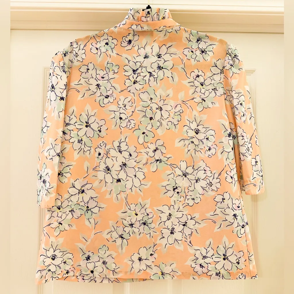 Cape Cod Match Mates Vintage Floral Ruffle Tie Collar Button Up Short Sleeve Top Orange Size M - Image 7