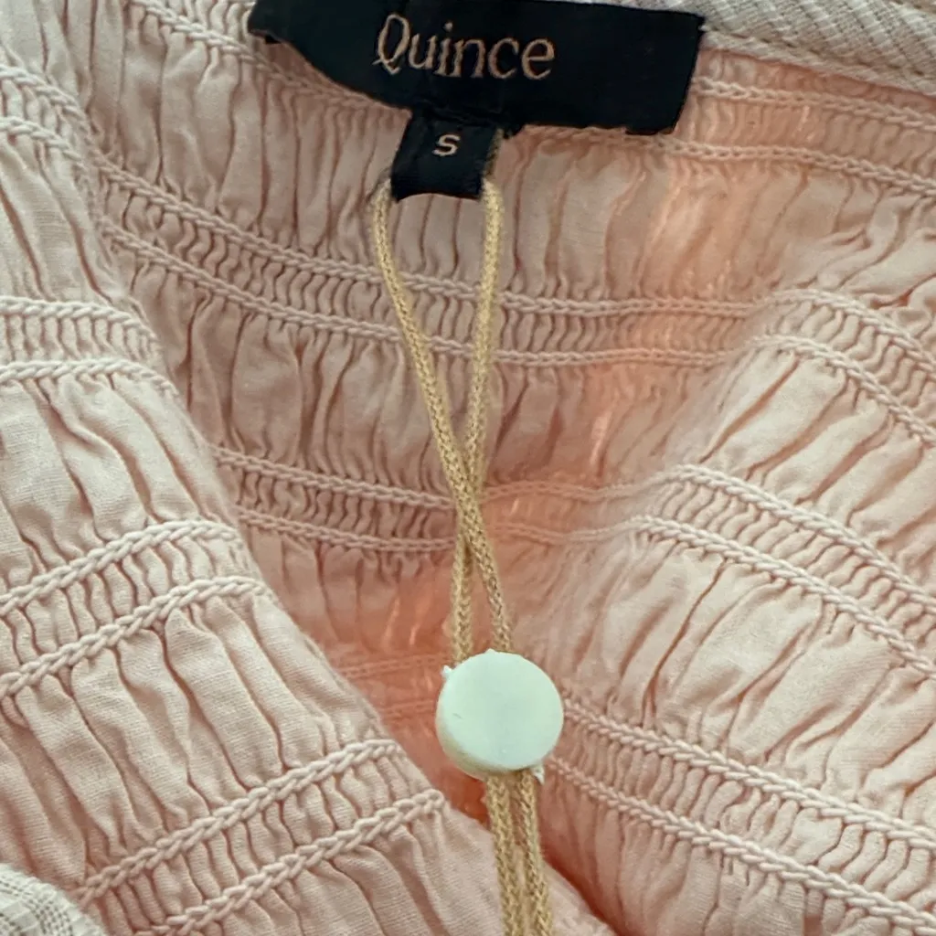 Quince Organic Textured Cotton Smocked V-Neck Midi Dress Small NWT - Image 2