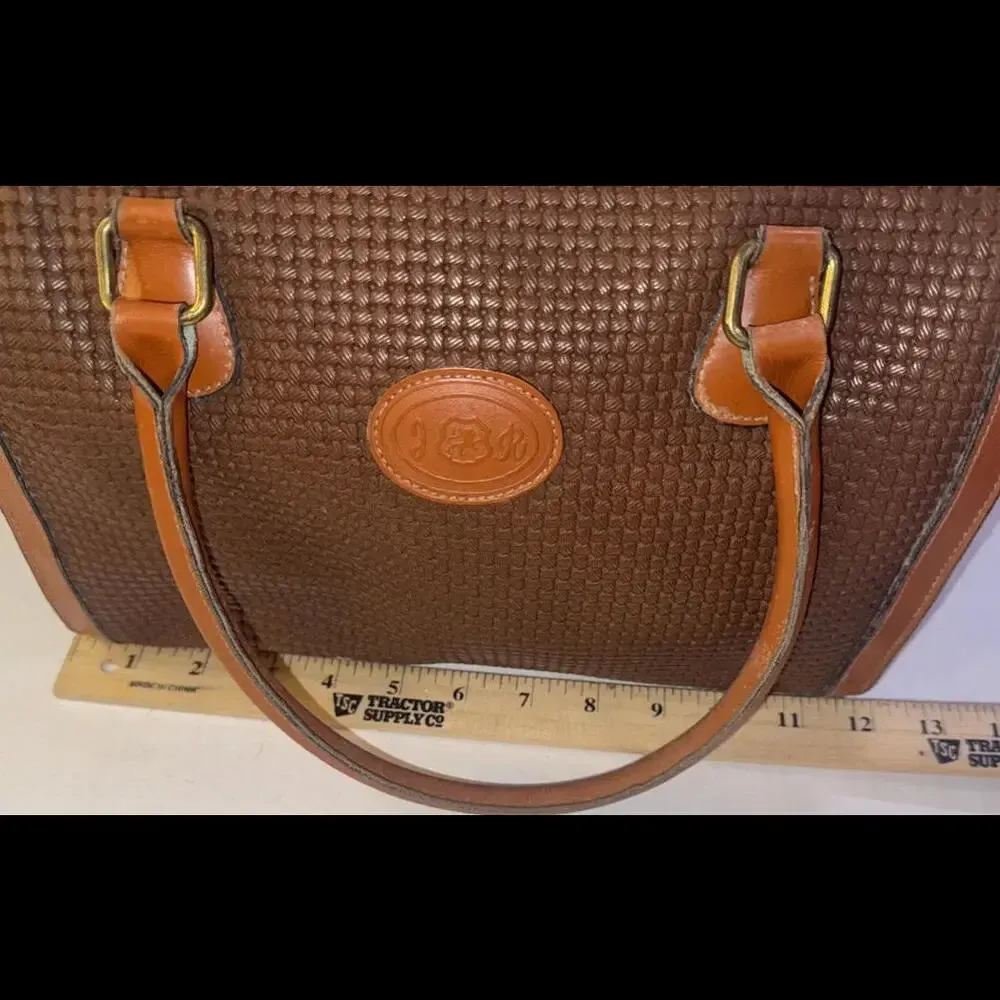 JR Vintage Brown Tan Leather Fabric Lined American Made Western Designer Handbag - Image 8