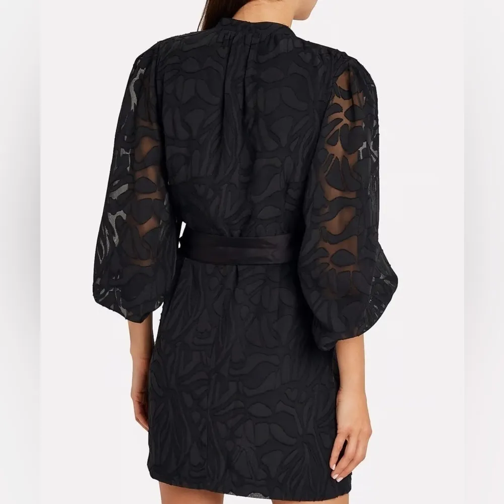 NWT Jonathan Simkhai Night Fil Coupé Wrap Mini Dress Black Floral Jacquard XS - Image 2